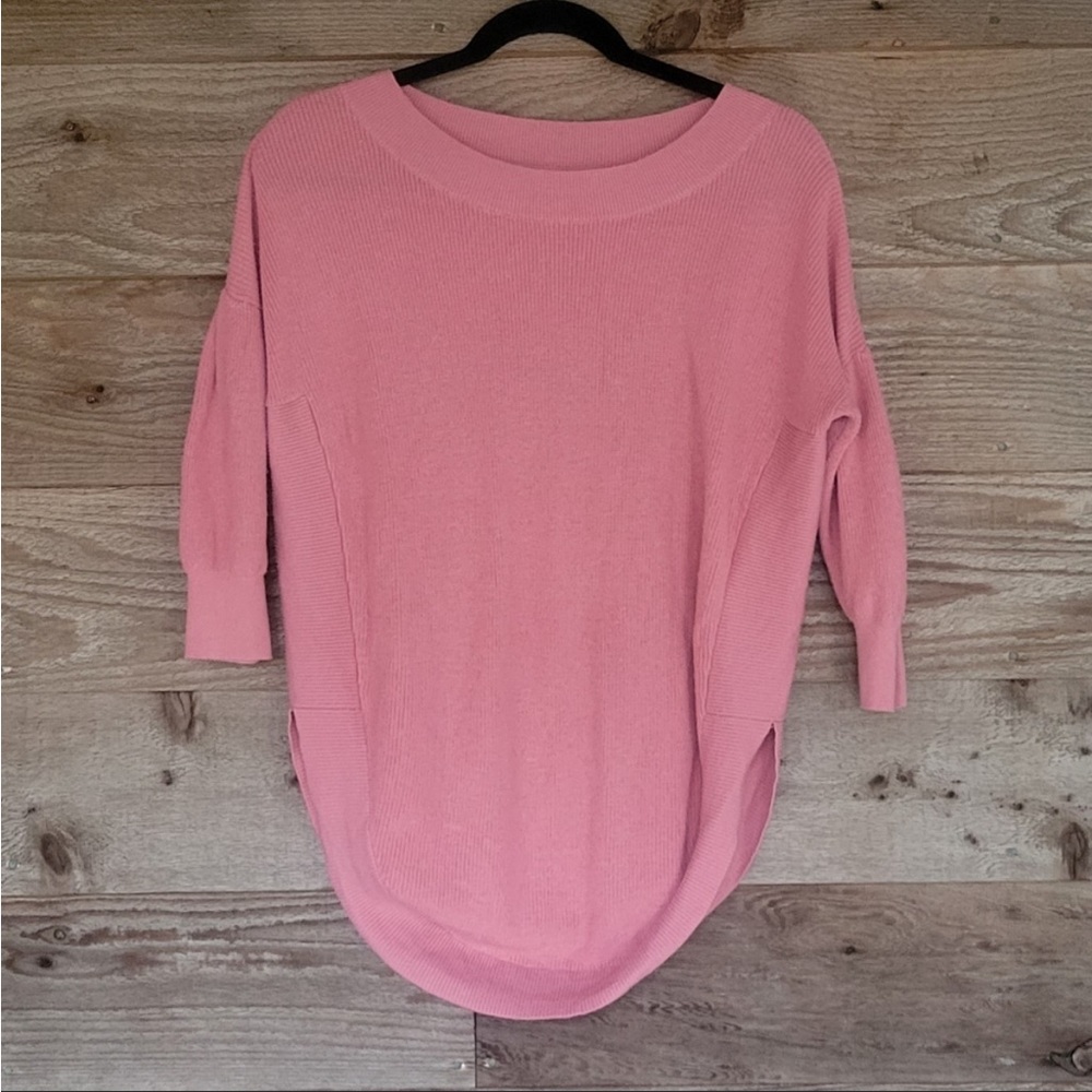 Express Lightweight Sweater in Pink with Elbow Sleeves Side Slits XSmall